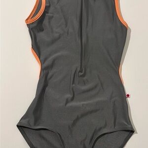Yumiko grey zip-up open back leotard